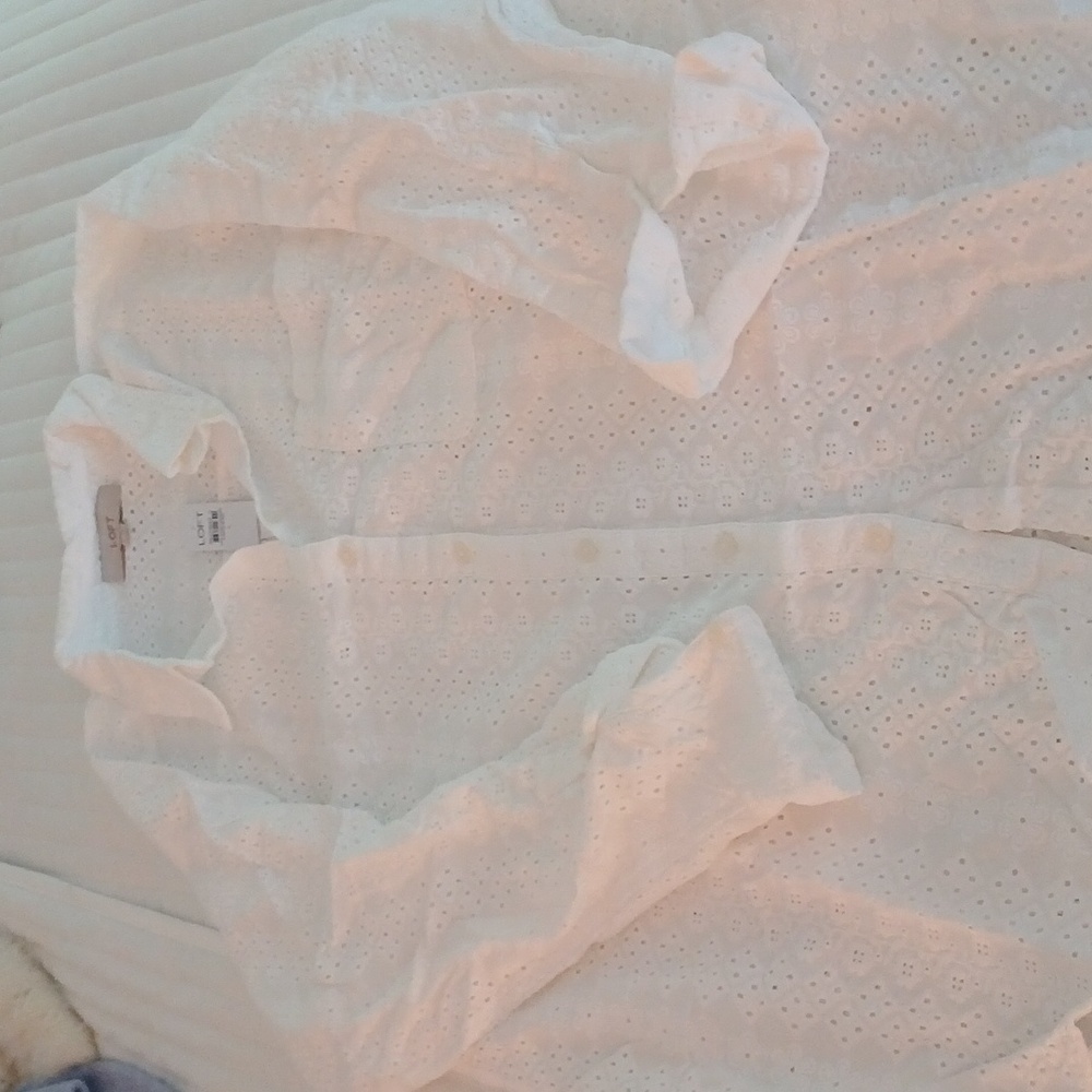 LOFT White Eyelet Button-Front Shirt